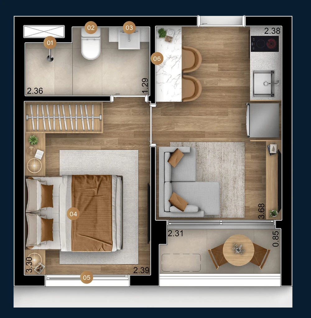 Boulevard Brooklin: 1 dorm 26m²