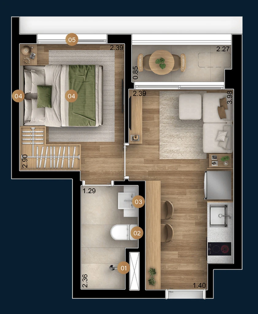 Boulevard Brooklin: 1 dorm 27m²