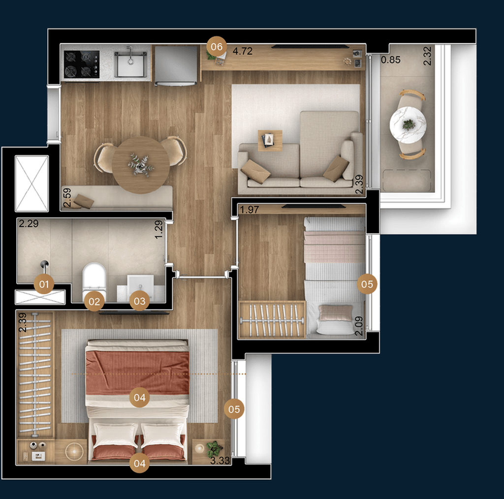 Boulevard Brooklin: 2 dorm 37m²