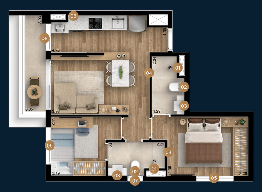Boulevard Brooklin: 2 dorm 49m²