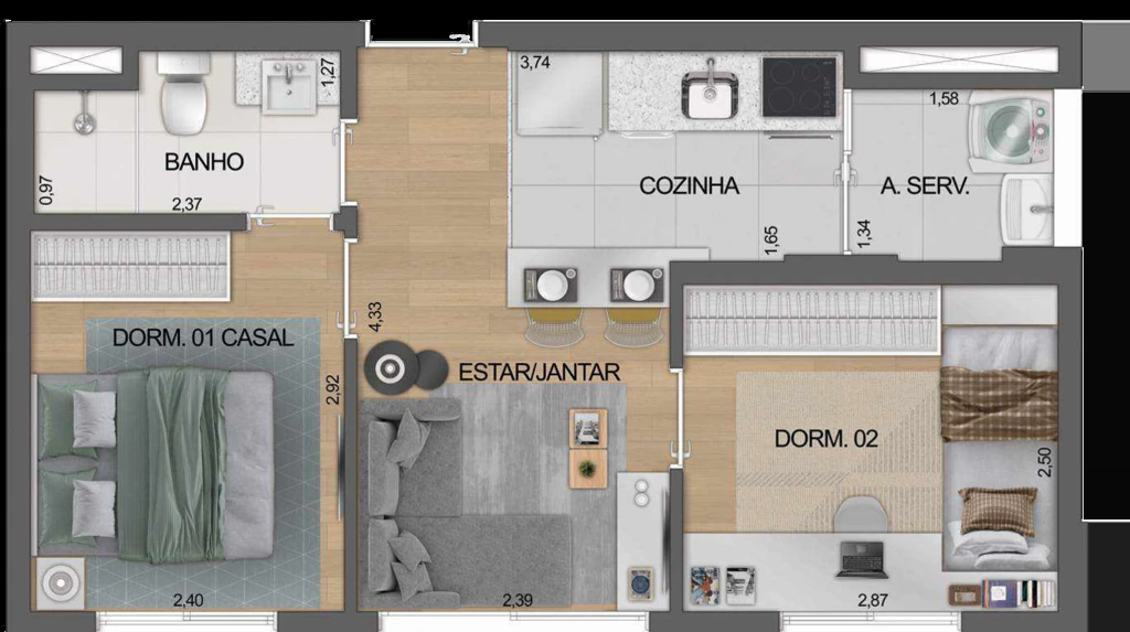 Boulevard Ibirapuera Iraé: 2 dorm 38 08m²
