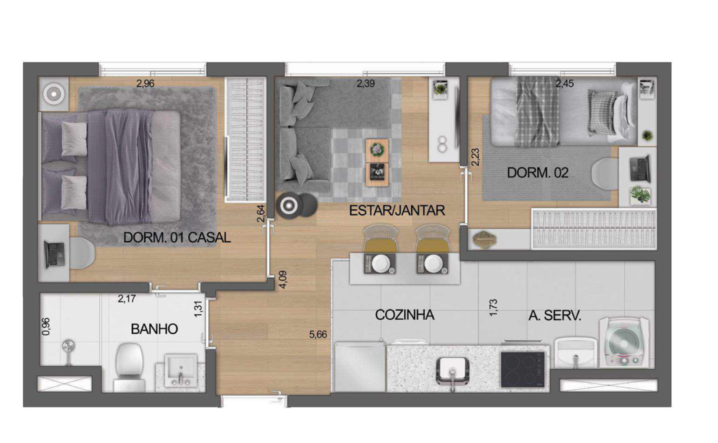 Boulevard Ibirapuera Iraé: 2 dorm 36 60m²
