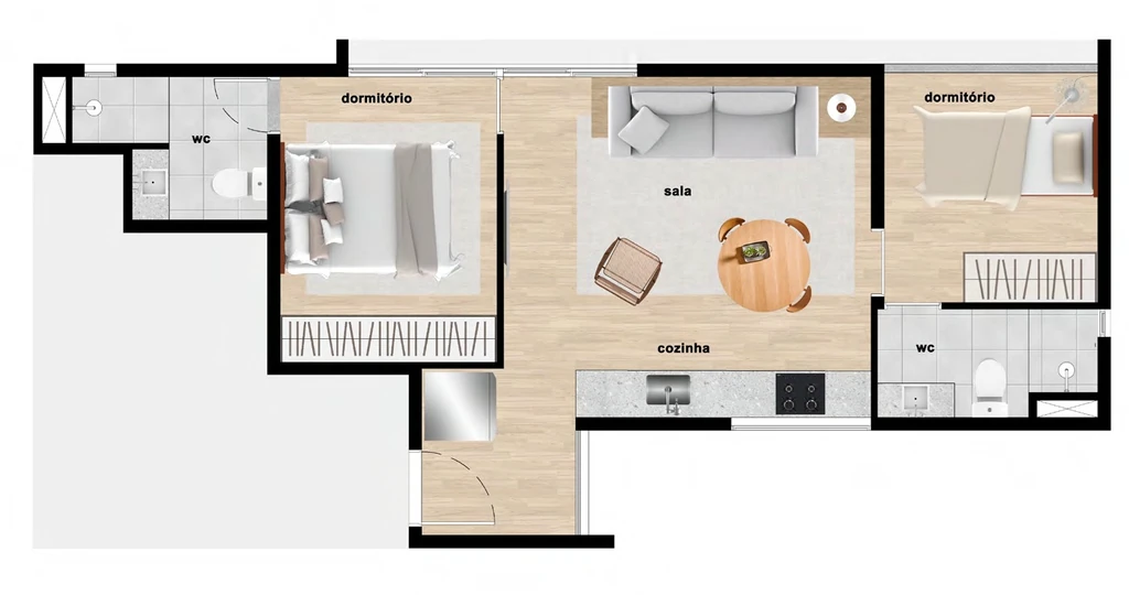 Bracon Quatá: 2 dorm 46m²
