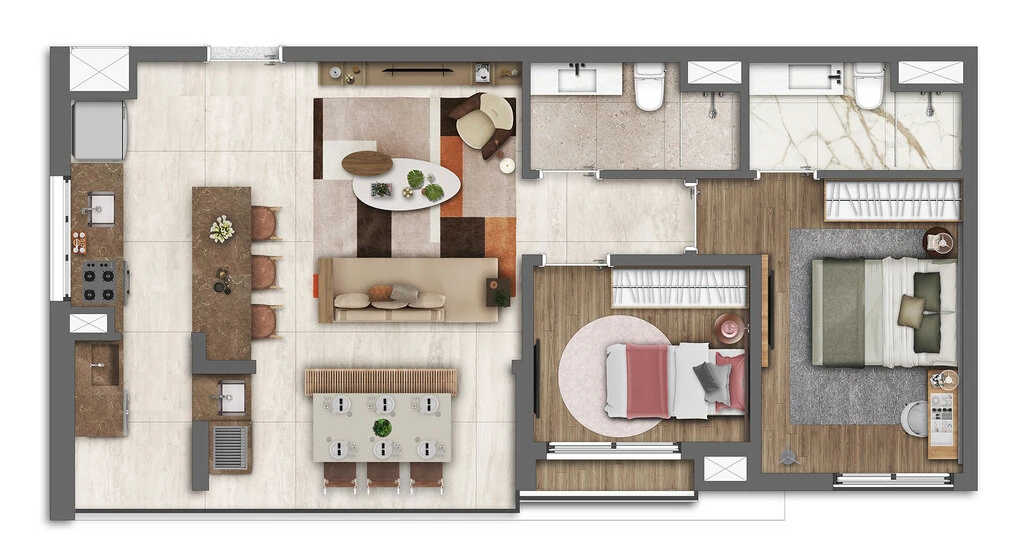 Brooklin Noventa Living: 2 dorm 66 95m²