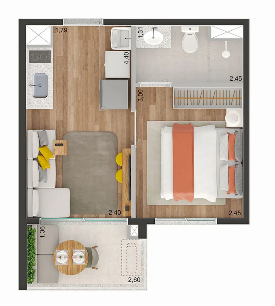 Brooklin Sky Home Tower: 1 dorm 27m²