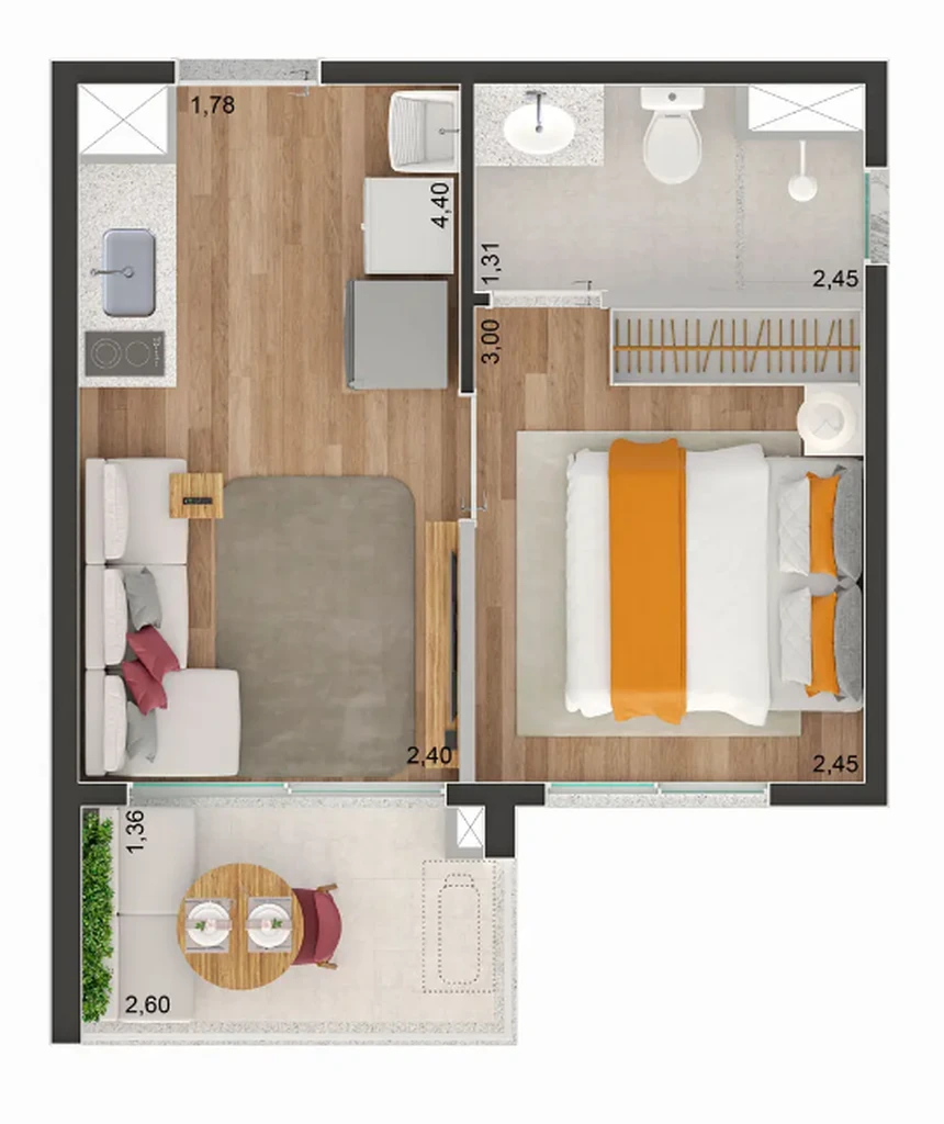 Brooklin Sky Home Tower: 1 dorm 28m²