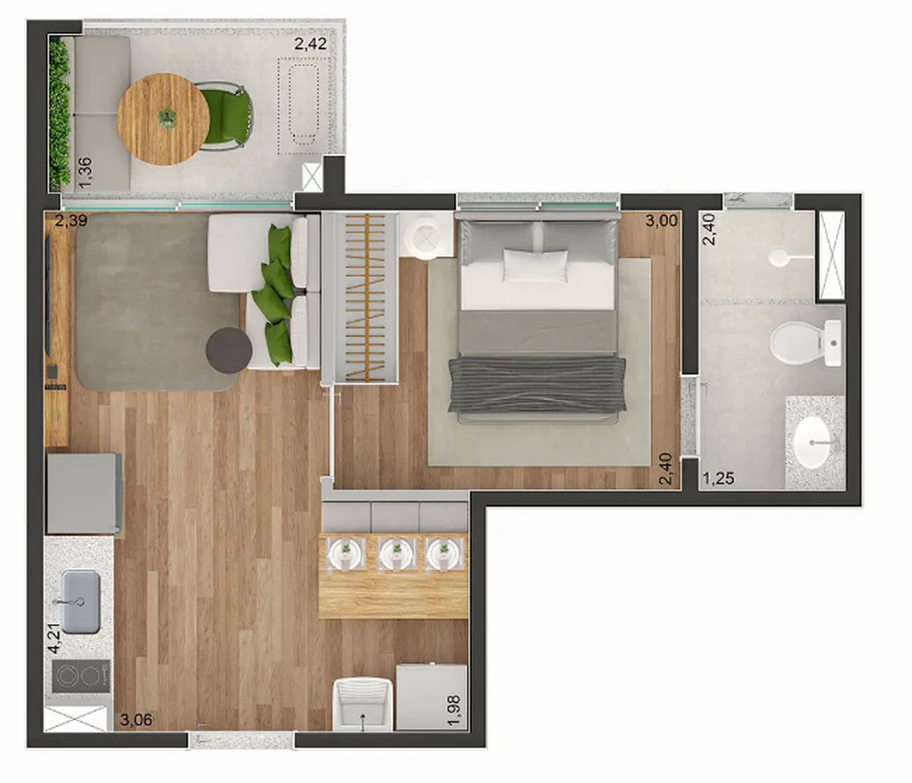Brooklin Sky Home Tower: 1 dorm 31m²