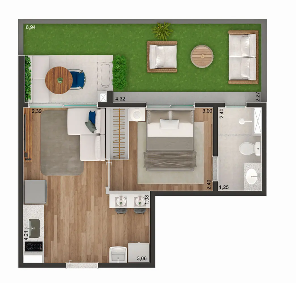 Brooklin Sky Home Tower: 1 dorm 45m² garden