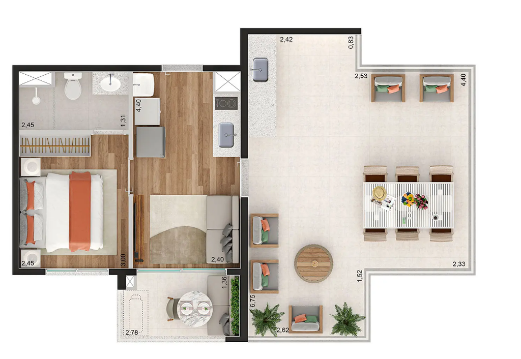 Brooklin Sky Home Tower: 1 dorm 58m² garden