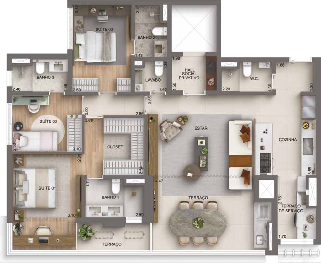 Casa Nacional Eztec: 3 dorm 136m² opção