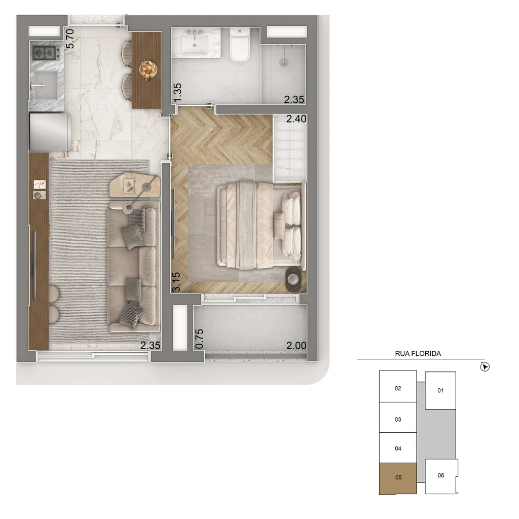 Casa Senses Apartaments: 1 dorm 31m²