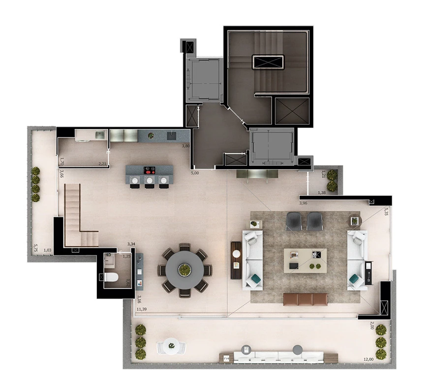 Celebrity: 2 dorm 302m² duplex inferior opção