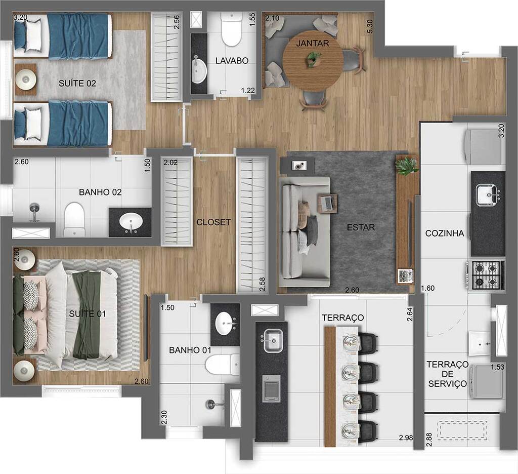 Chanés Street: 2 dorm 75m²
