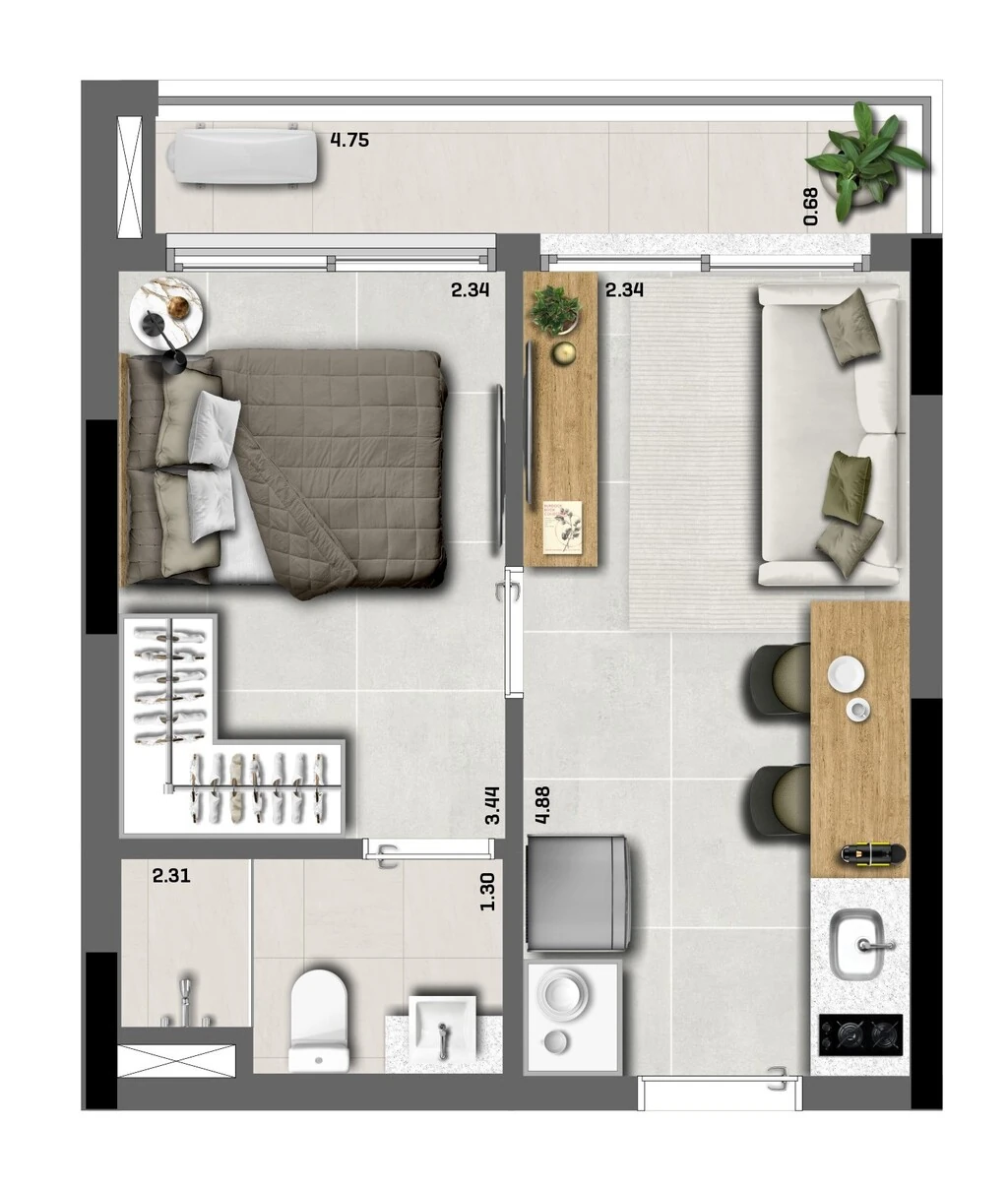 Claris: 1 dorm 32m²