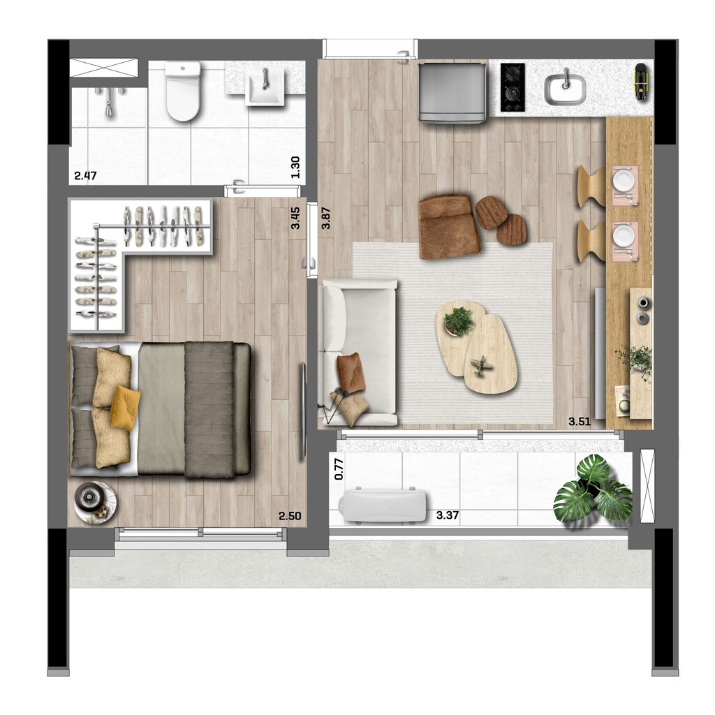 Claris: 1 dorm 34m²