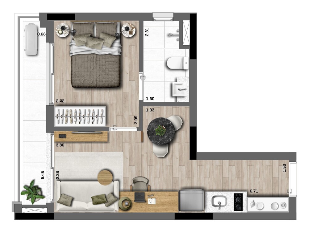 Claris: 1 dorm 35m²