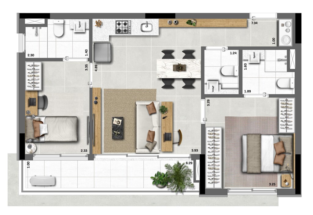 Claris: 2 dorm 66m²