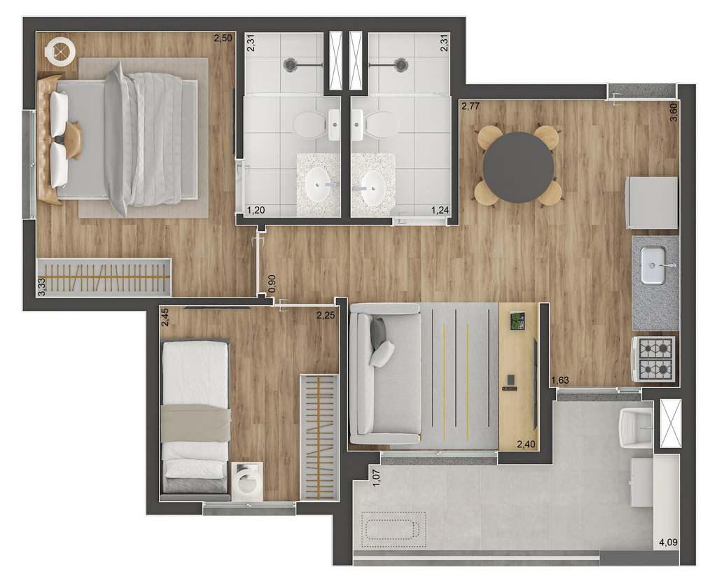 Class Prime: 2 dorm 47m²
