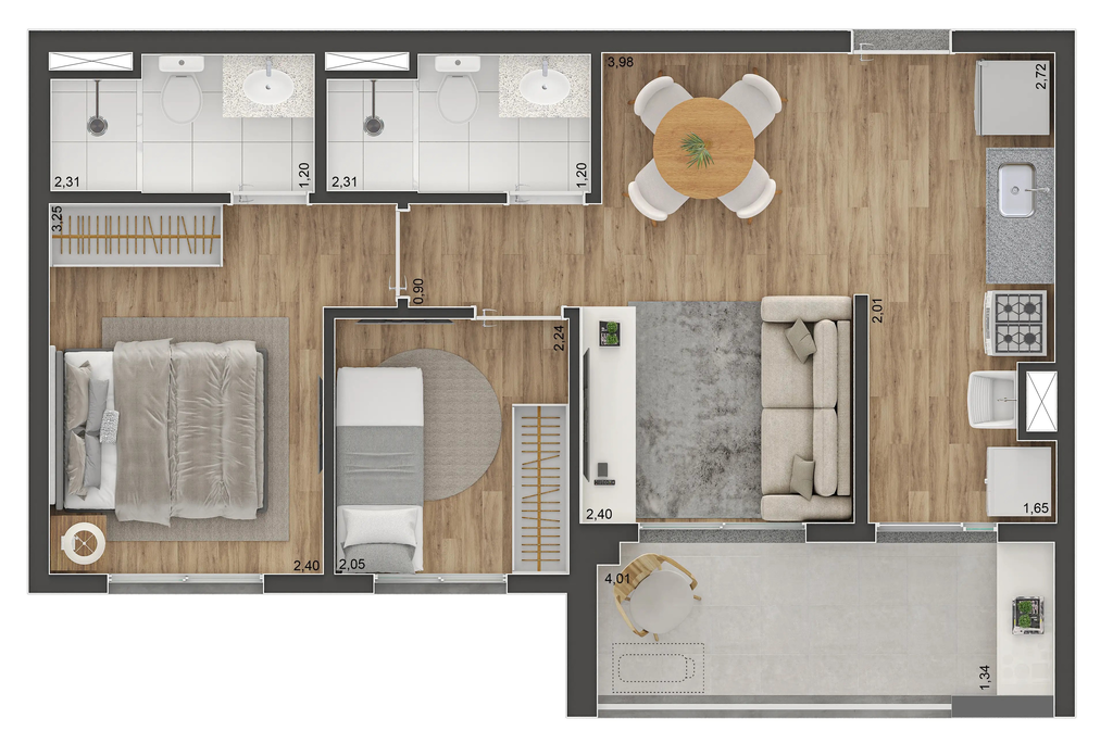 Class Prime: 2 dorm 49m²