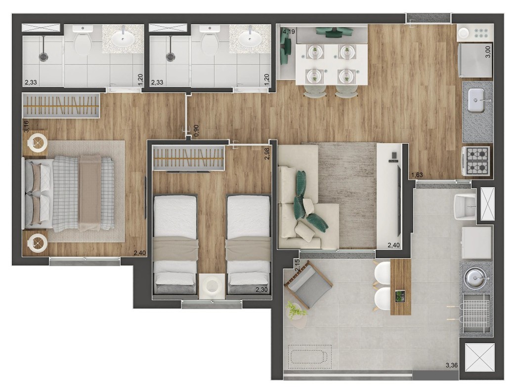 Class Prime: 2 dorm 56m²
