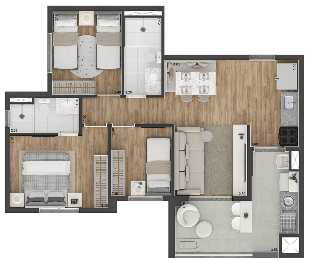 Class Prime: 3 dorm 66m²