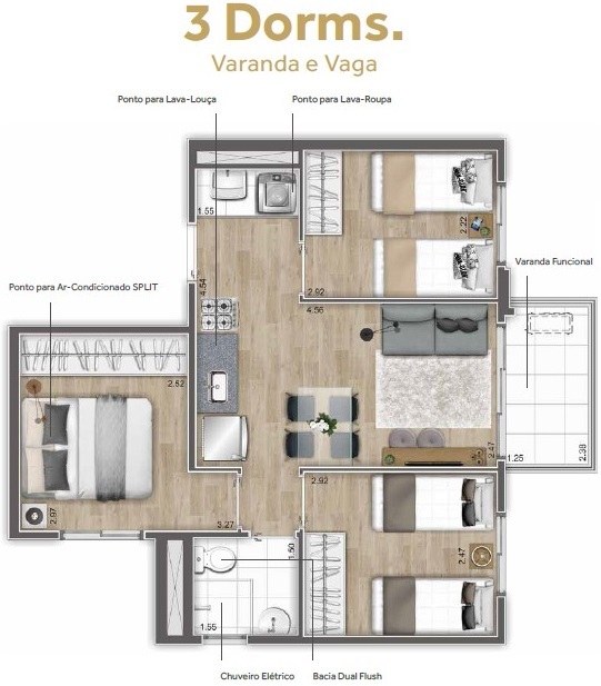 ClubLine São Judas Fase 1: 3 dorm 48m²