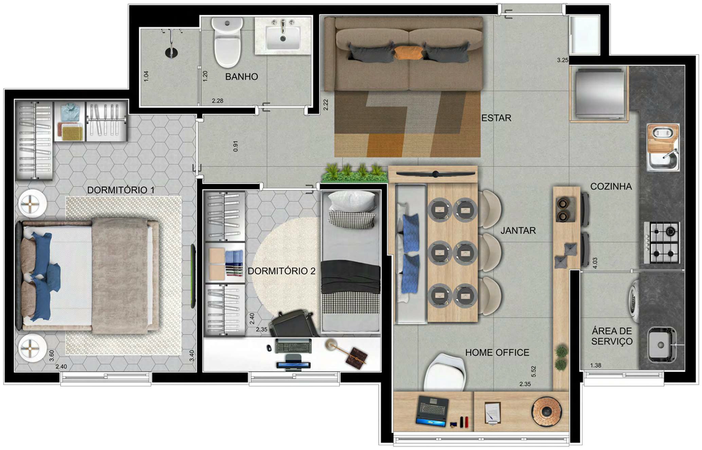 Conect: 2 dorm 44m²