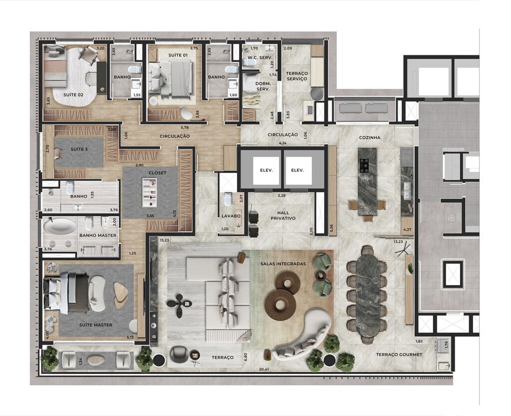 Copa: 3 dorm 300m² opção