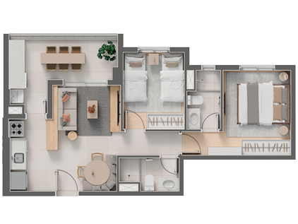 Criare: 2 dorm 57m²