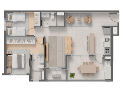 Criare: 2 dorm 74m² opção