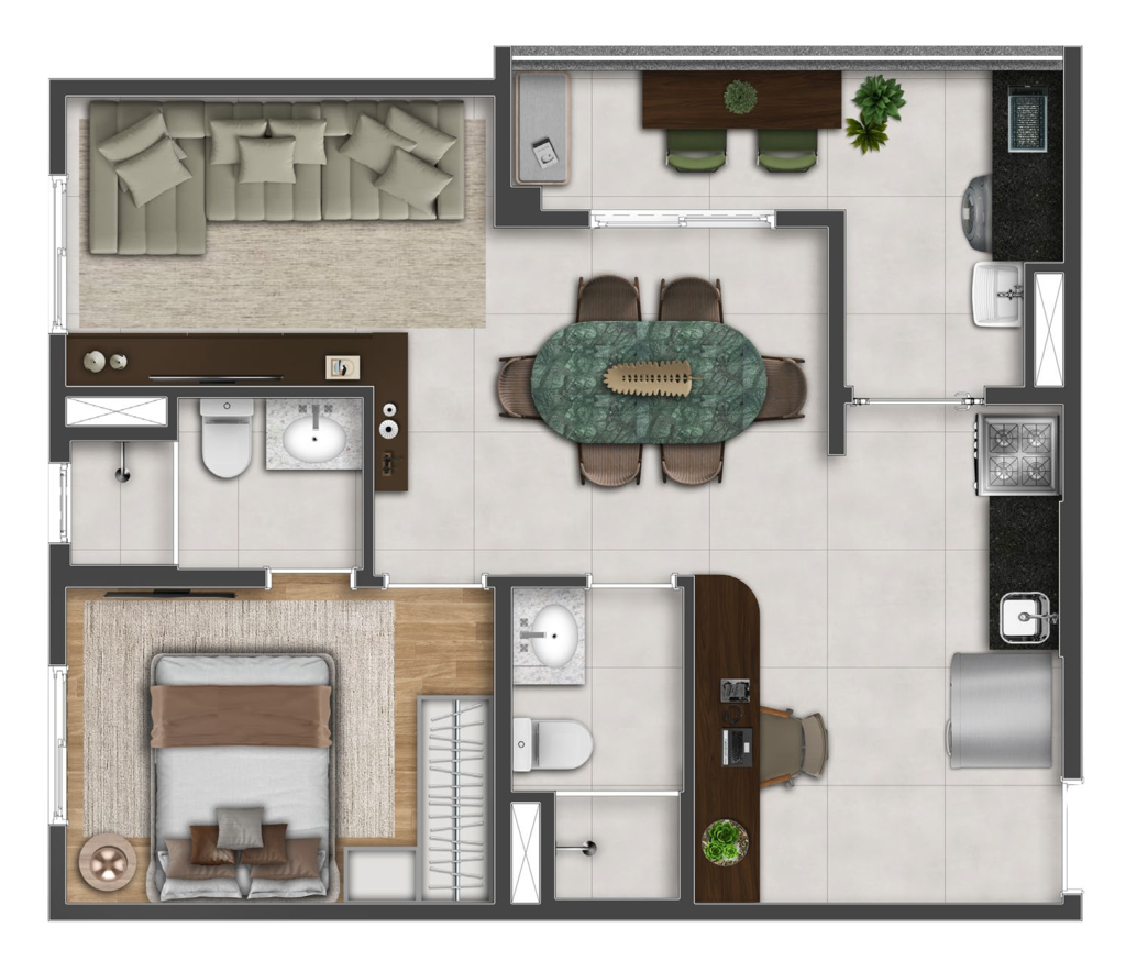 Cult Vila Mariana: 1 dorm 50m² opção 1