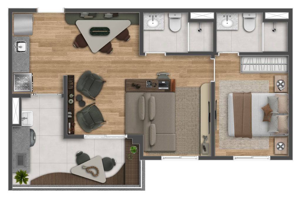 Cult Vila Mariana: 1 dorm 50m² opção 2