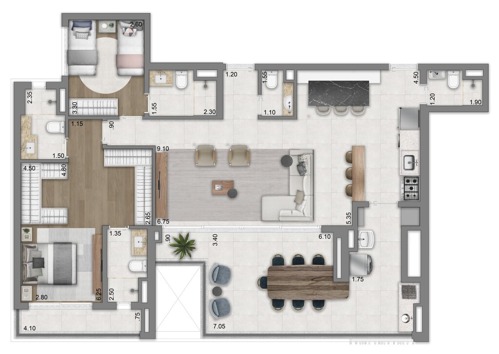 Eden West Fase 1: 2 dorm 134m² opção