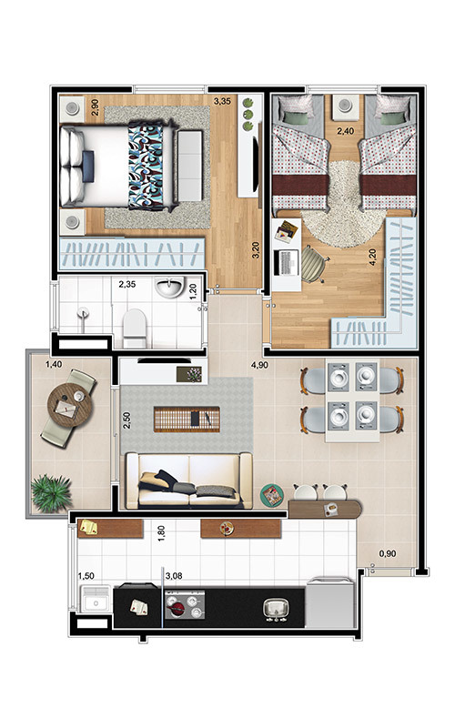 Edifício Martinique: 2 dorm 55 33m²