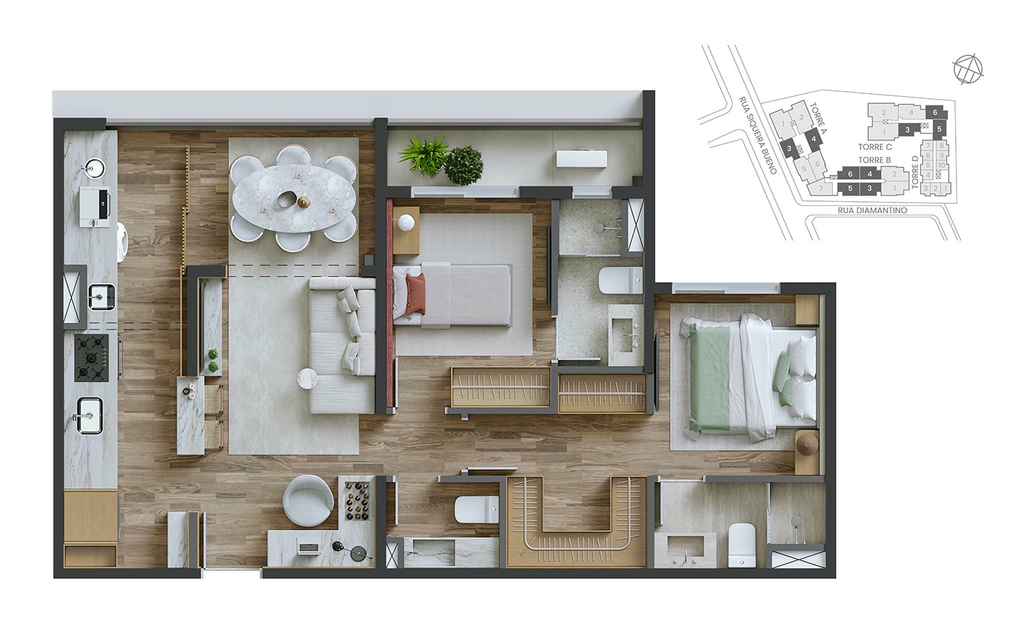 Edro: 2 dorm 69m²