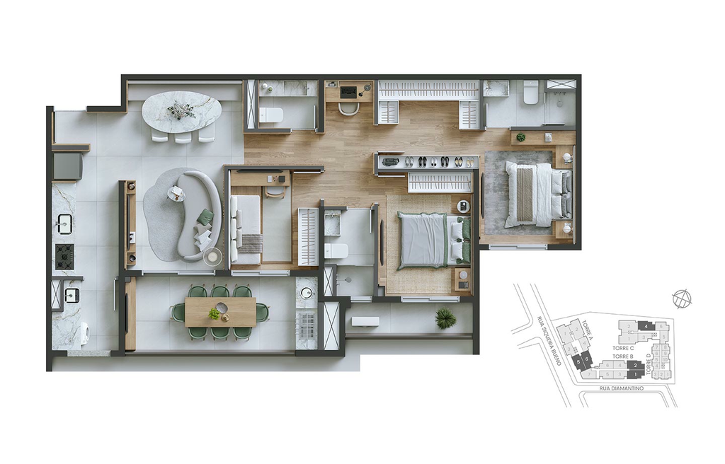 Edro: 3 dorm 95m²