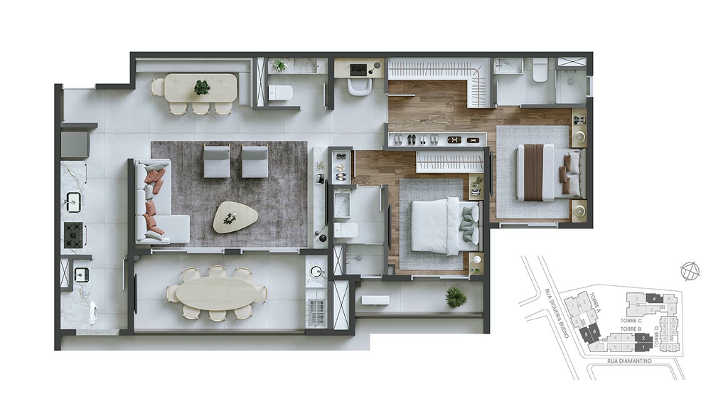 Edro: 2 dorm 95m² opção