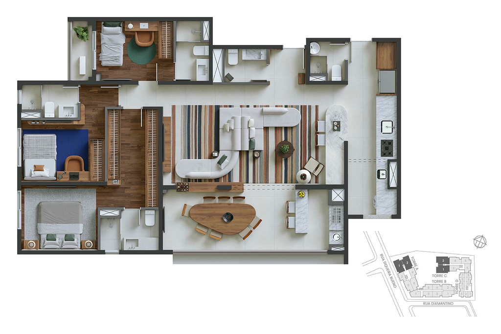 Edro: 3 dorm 132m² opção 1