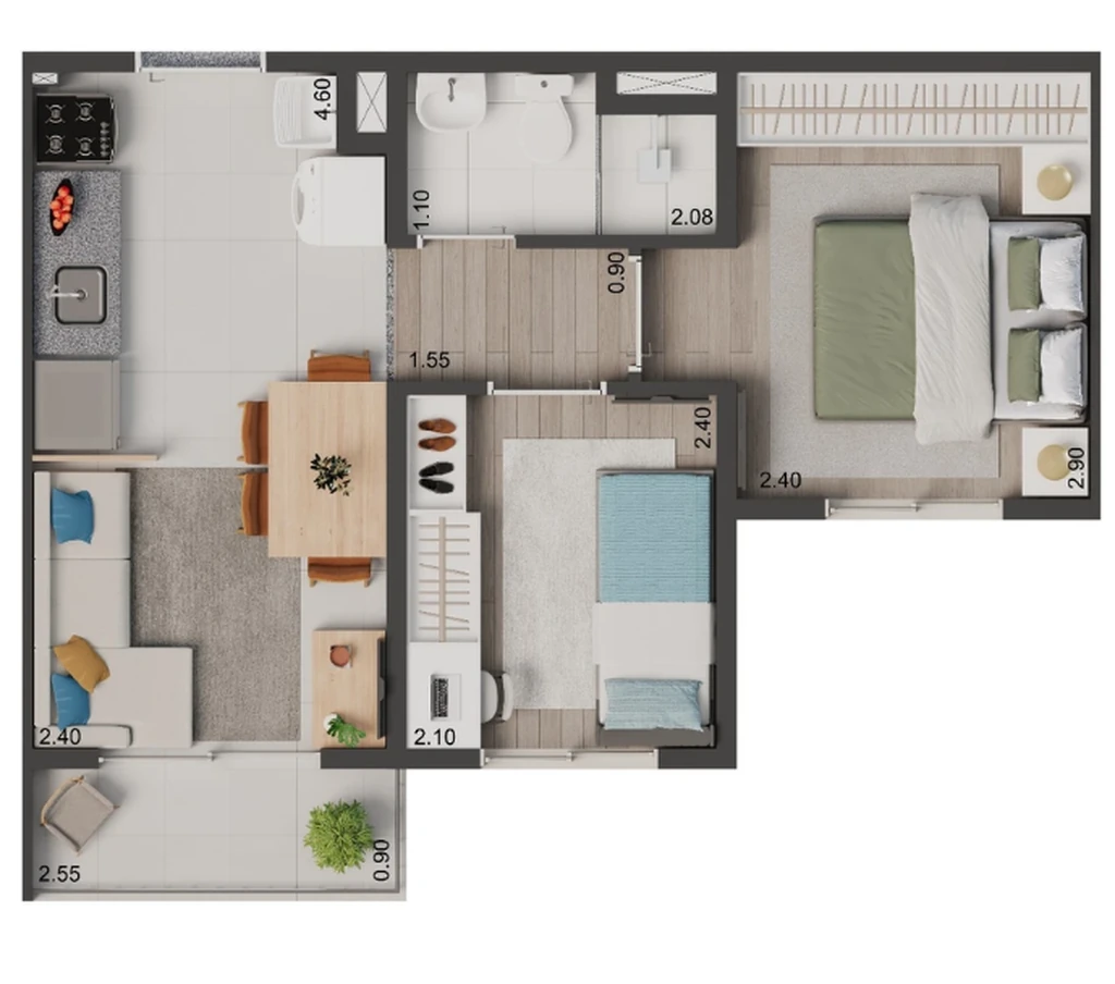 Elev Park Sacomã III: 2 dorm 34m²