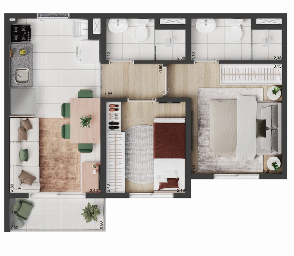 Elev Park Sacomã III: 2 dorm 37m²