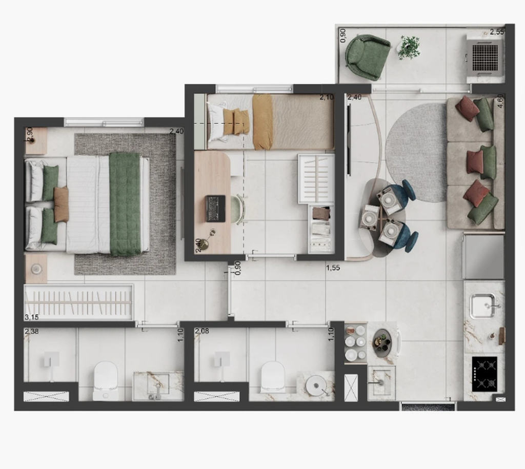 Elev Park Sacomã III: 2 dorm 37m² opção