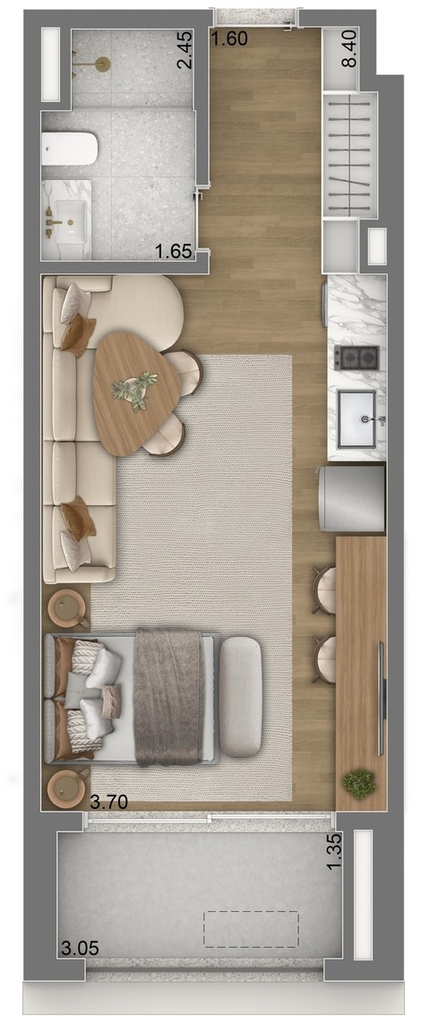 Escape Brooklin: 1 dorm 40m² studio