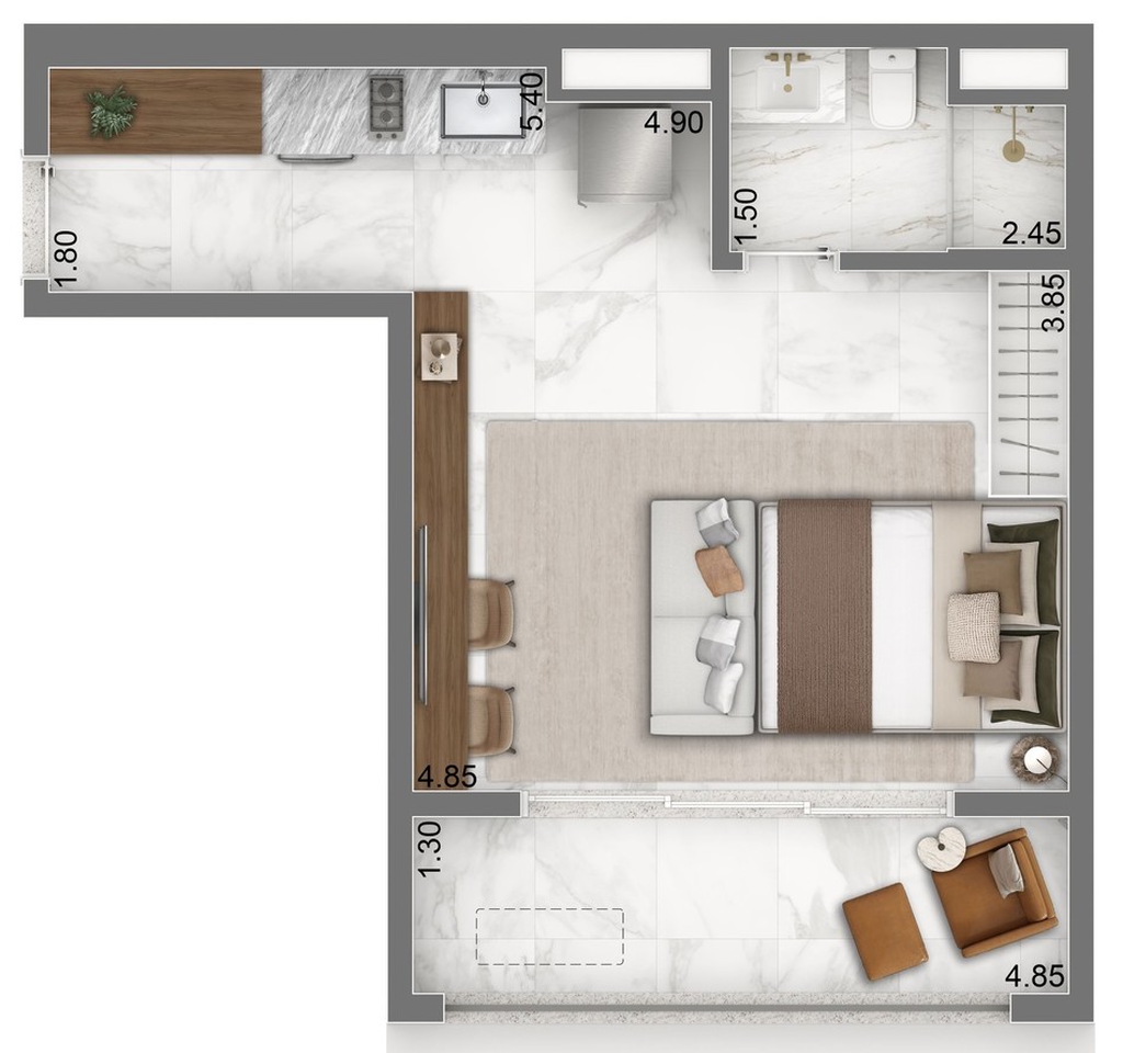 Escape Brooklin: 1 dorm 43m² studio