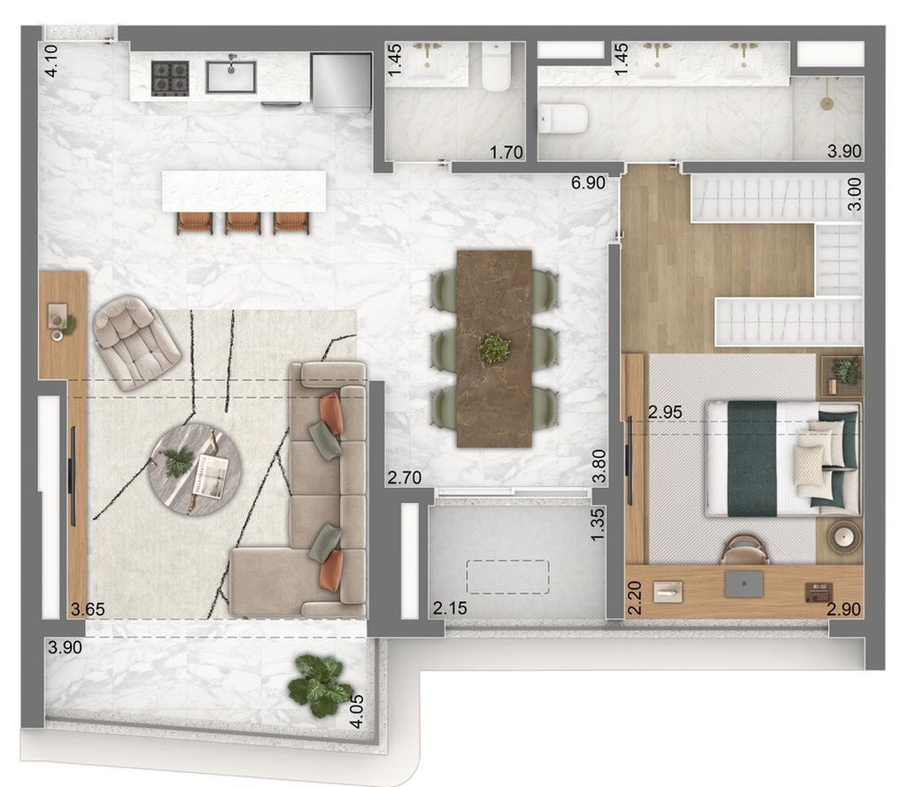 Escape Brooklin: 1 dorm 80m² opção 01