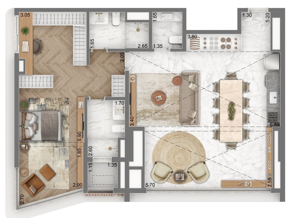Escape Brooklin: 1 dorm 98m² opção 01