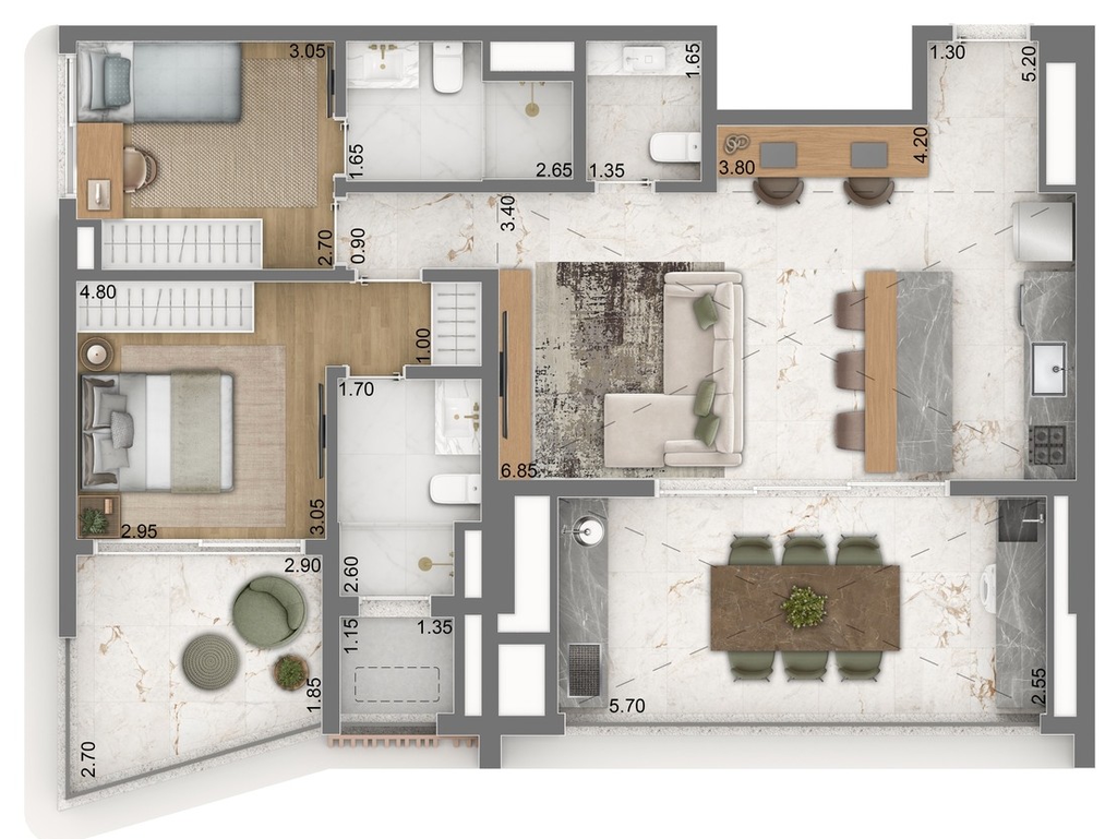 Escape Brooklin: 2 dorm 98m² opção 02