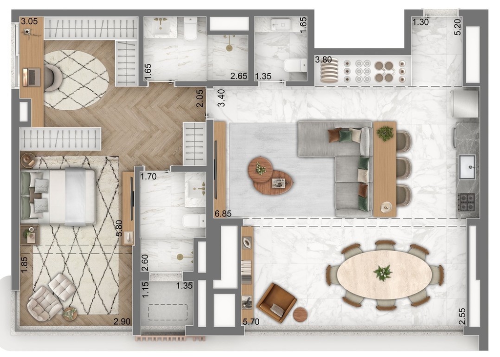 Escape Brooklin: 2 dorm 98m² opção 03