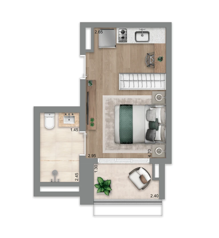 Escape Éden: 1 dorm 26 m² studio