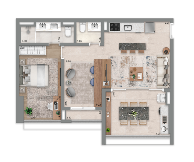 Escape Éden: 1 dorm 70 m² opção