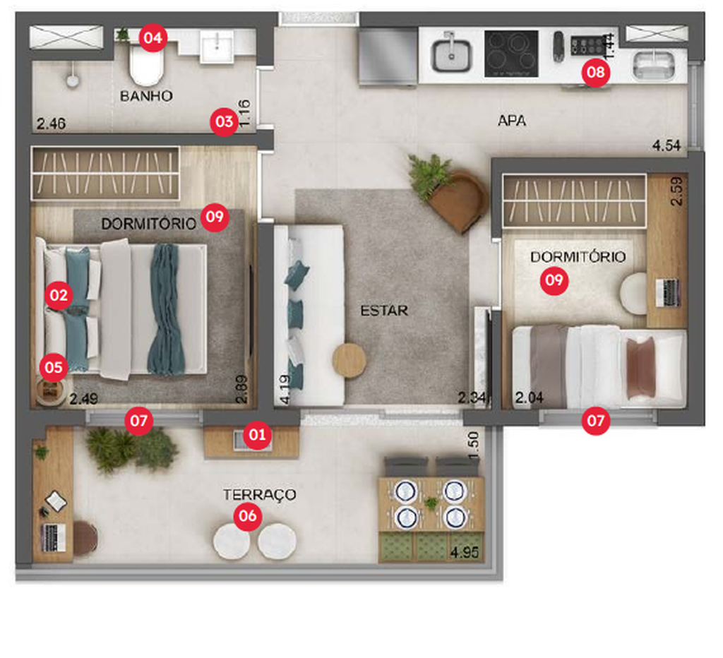 Estilo Vila Olímpia: 2 dorm 42m²